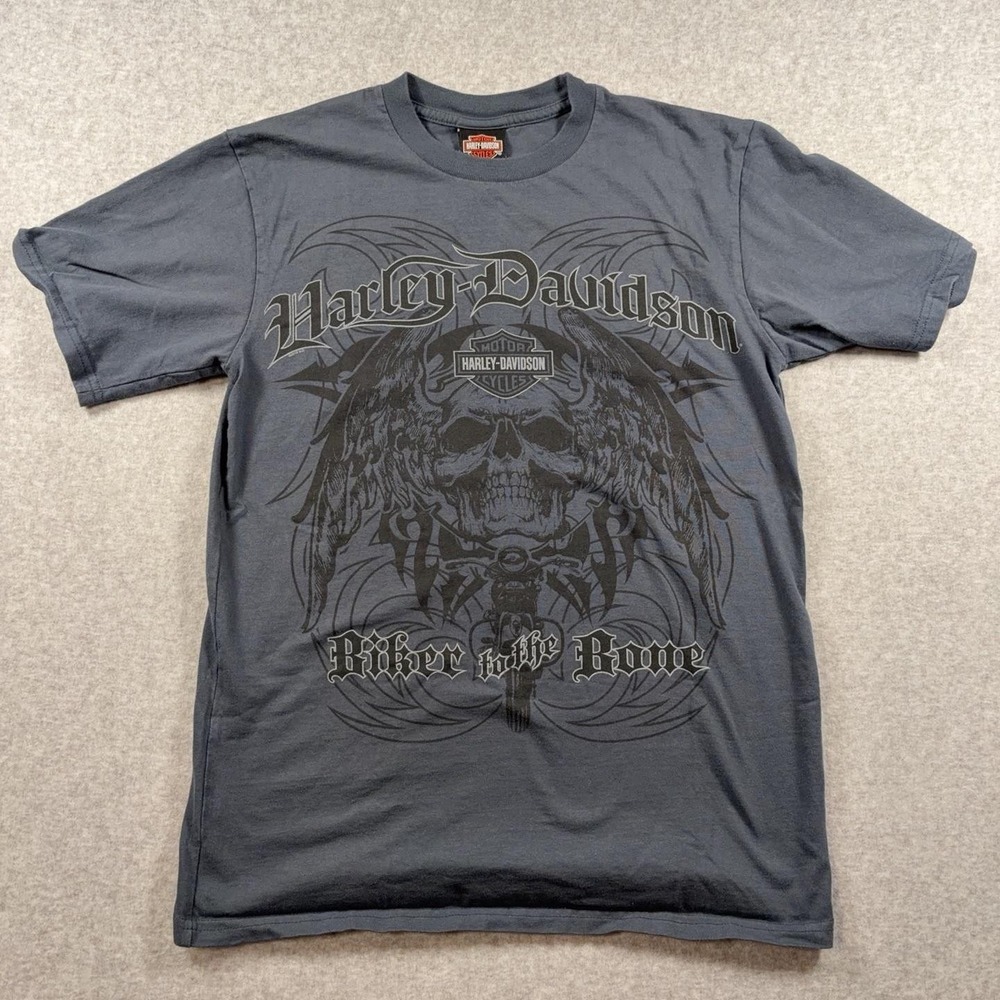 Harley-Davidson Shirt Mens Medium Gray Short Sleeve Biker Skull Graphic Tee